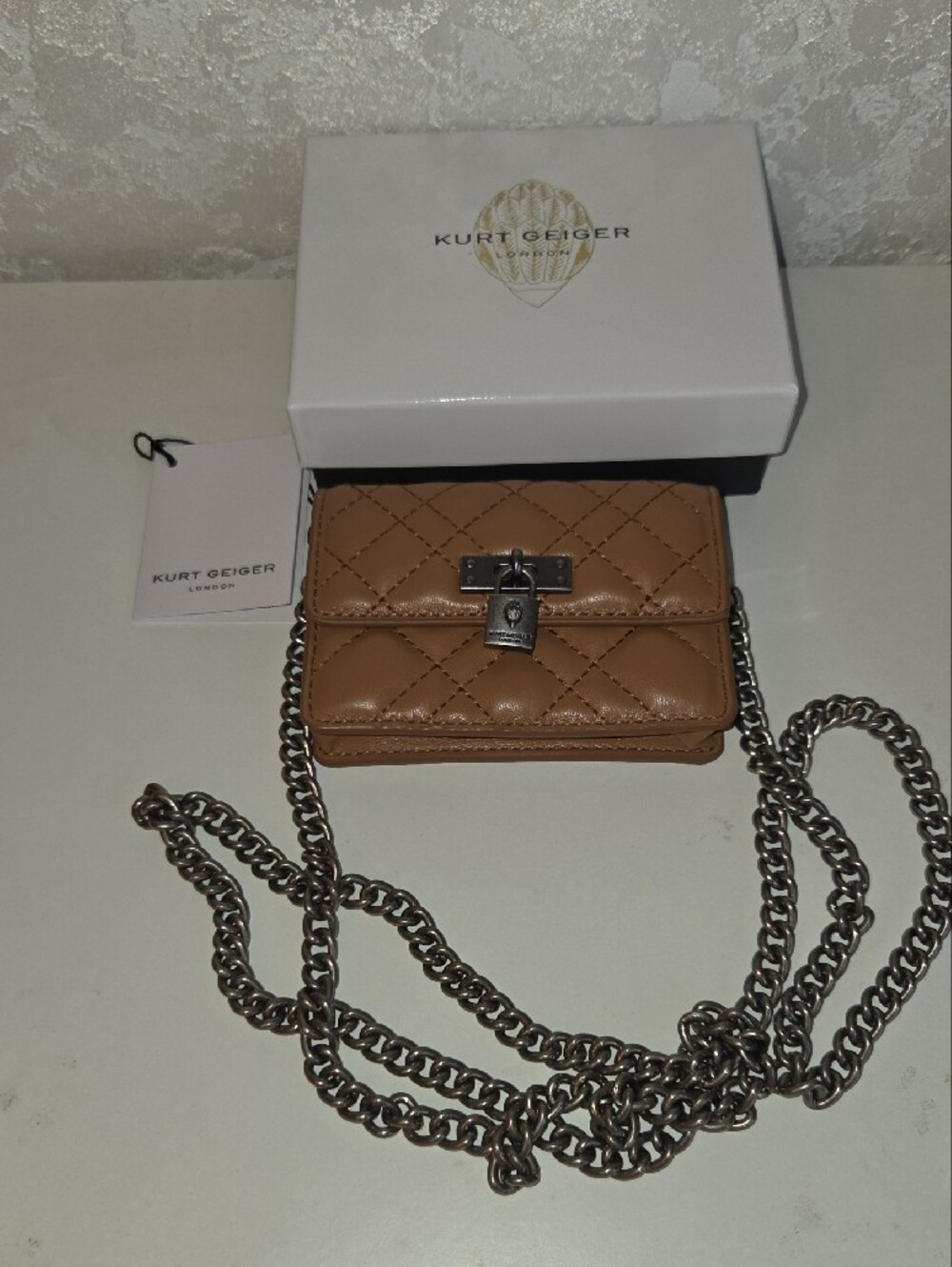Kurt Geiger Quilted Camel Mini Chain Crossbody Bag - Picture 3 of 5